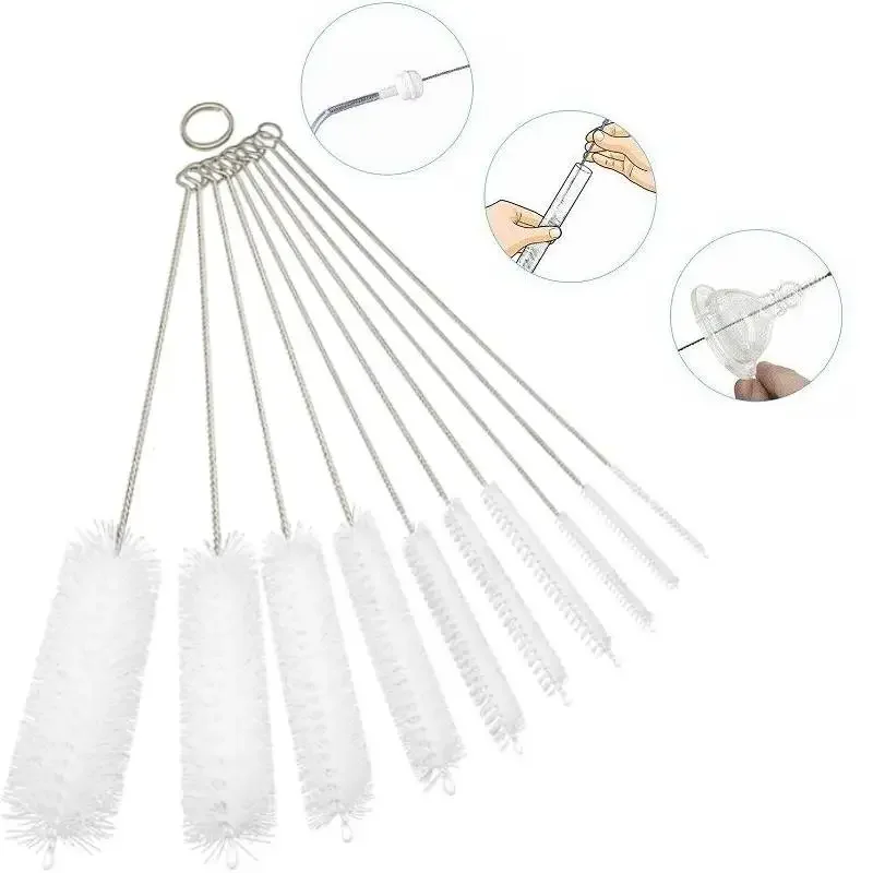 Cleaning Brushes 10pcs Pipe Tube Brush Nylon Bristle Drinking Straws Cleaner Kettle Spout Teapot Nozzle