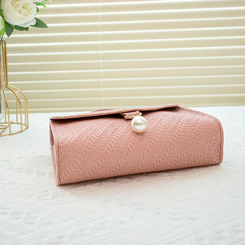 Borsa a tracolla da donna casual con perline, tracolla regolabile, borsa piccola quadrata a spalla singola con perle, stile fresco e dolce._voghion.com