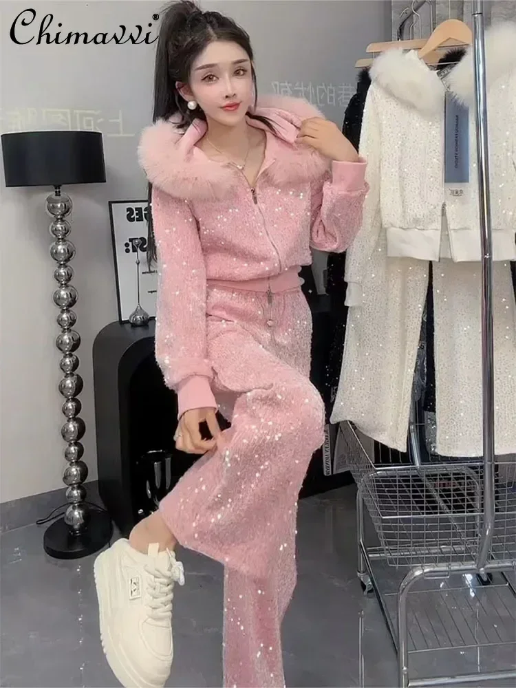 FUR SEQUINS PANT SET