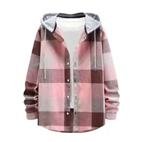 Male Casual Autumn Large Plaid Print Shirt Hooded Long Sleeve Shirt slim fit Art 3d Digital Print Flower Retro Solid Shirts - Image 2