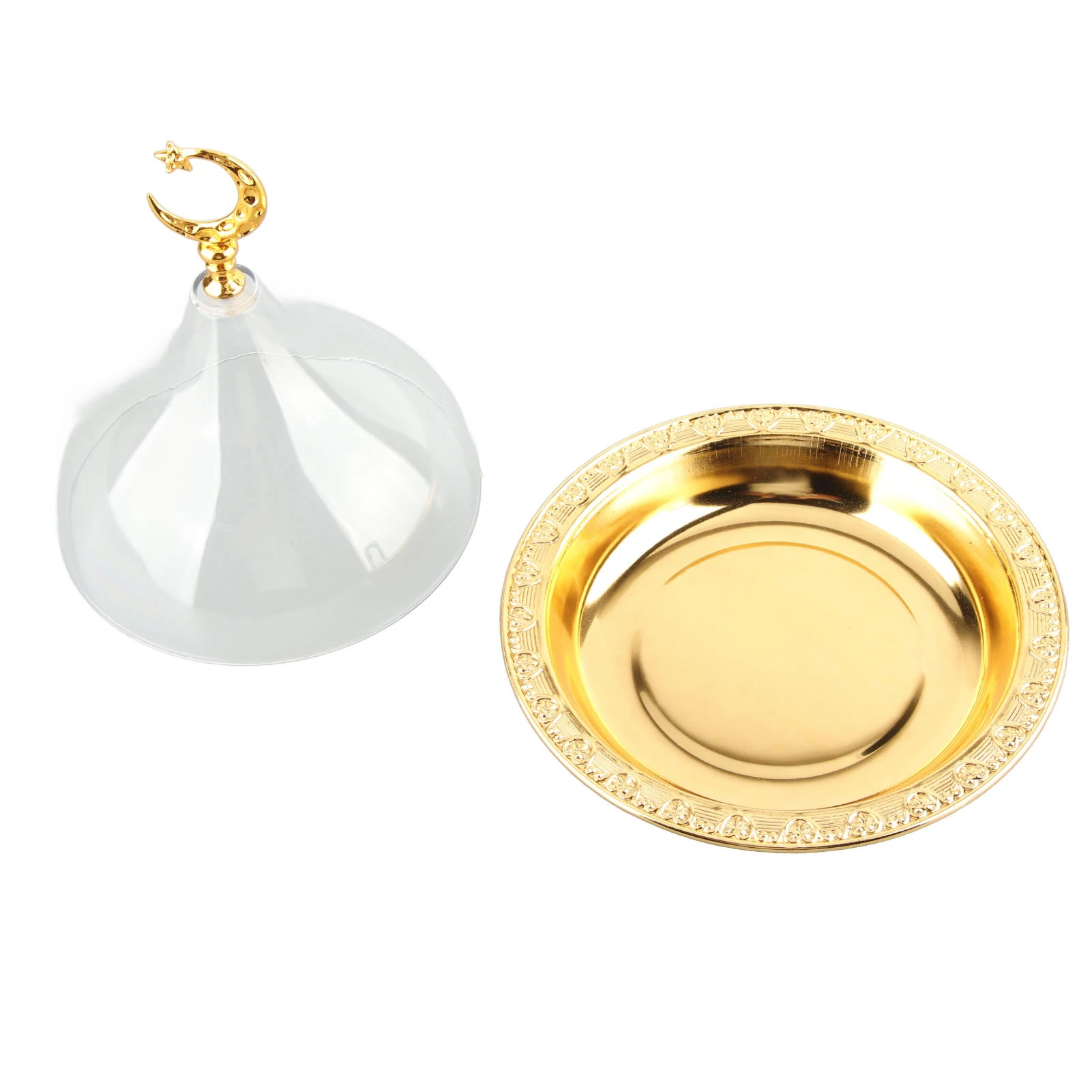 Serving Plate with Dome Golden Embossed Patterns Stainless Steel Acrylic Serving Dish with Dome for Party Cafe 4