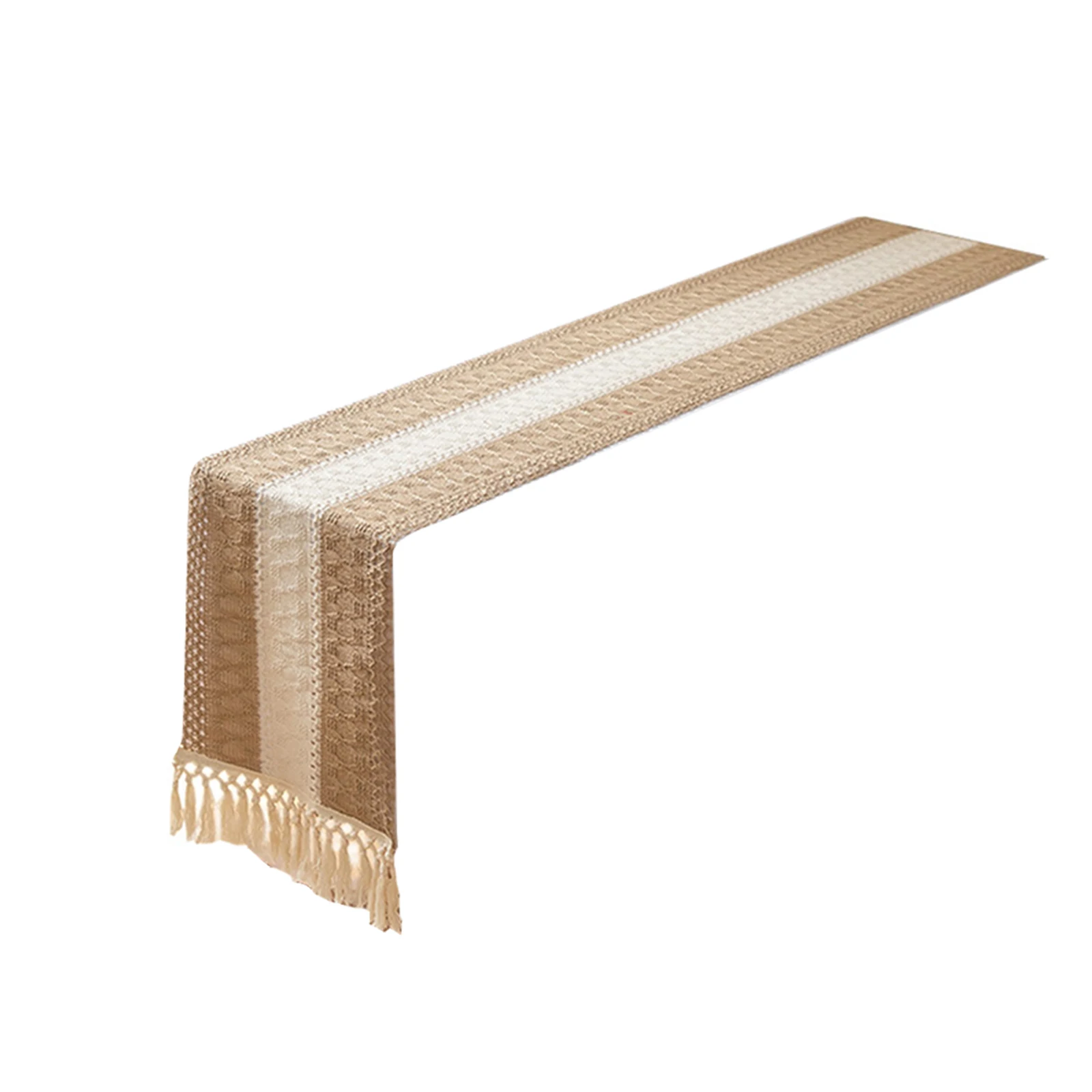 

Blend Of Natural Cotton And Hemp Table Runner Hand Cut Tassel Heat Insulation Neatly Arranged Patterns Cotton And Hemp