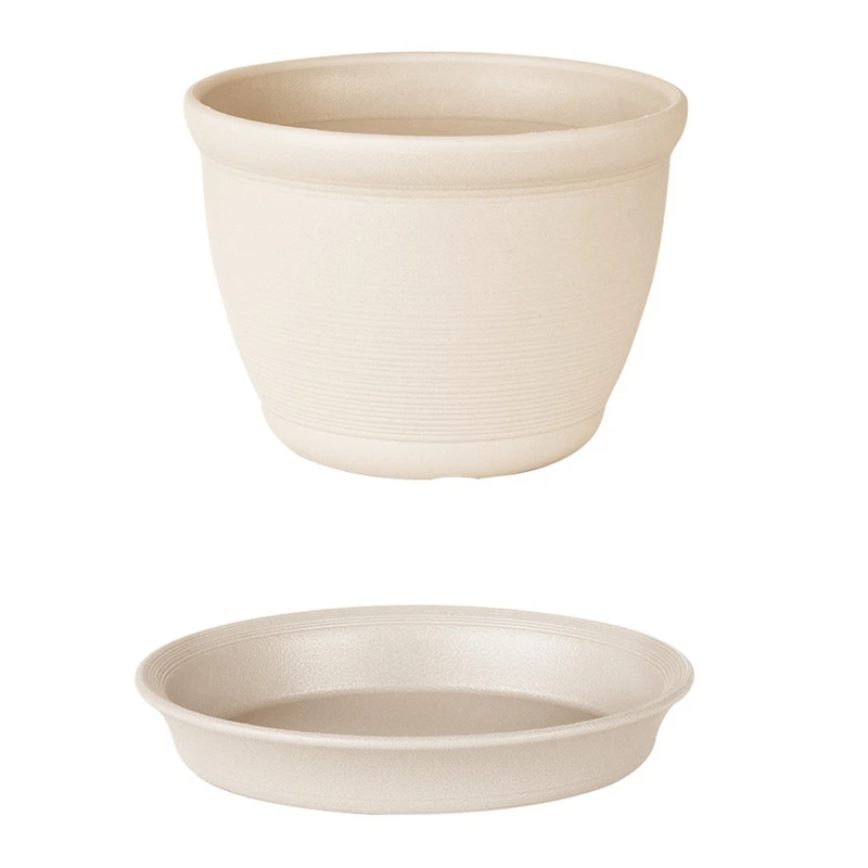 

Thickened Resin Flowerpot With Tray Plastic Round Gardening Supplies Succulents Planter