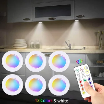 리모컨 무선 RGB 색상 변경 야간 조명, LED 캐비닛 아래 조명, 주방 침실 옷장 카운터 복도용