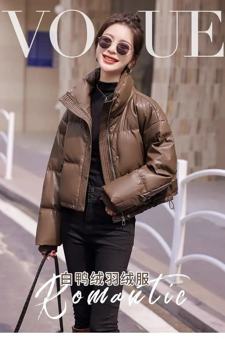 Solid Color Windproof Cropped Puffer Jacket Women Winter Thick Short Coat Warm Coat Fluffy Parka Vintage Tops Women's Clothing