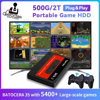 Batocera 휴대용 외장 게임 하드 드라이브, 하이퍼 베이스 최고의 게임, PS3, PS2, XBOX, N64, DC, 게임 큐브, 5400 + 게임 포함, Sata 3.0, 35 2T