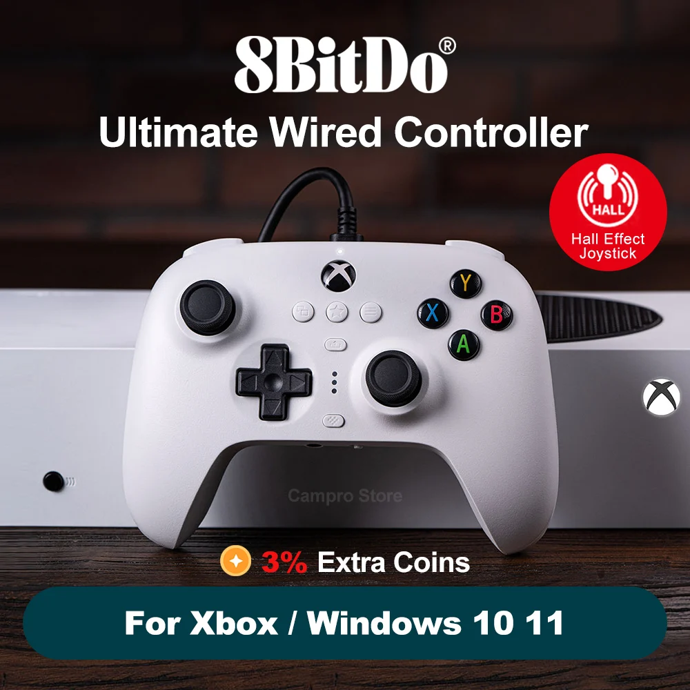 

8bitdo Ultimate проводной контроллер геймпад с эффектом Холла Джойстики для Xbox серии S , Xbox серии X, Xbox One, Windows 10, 11