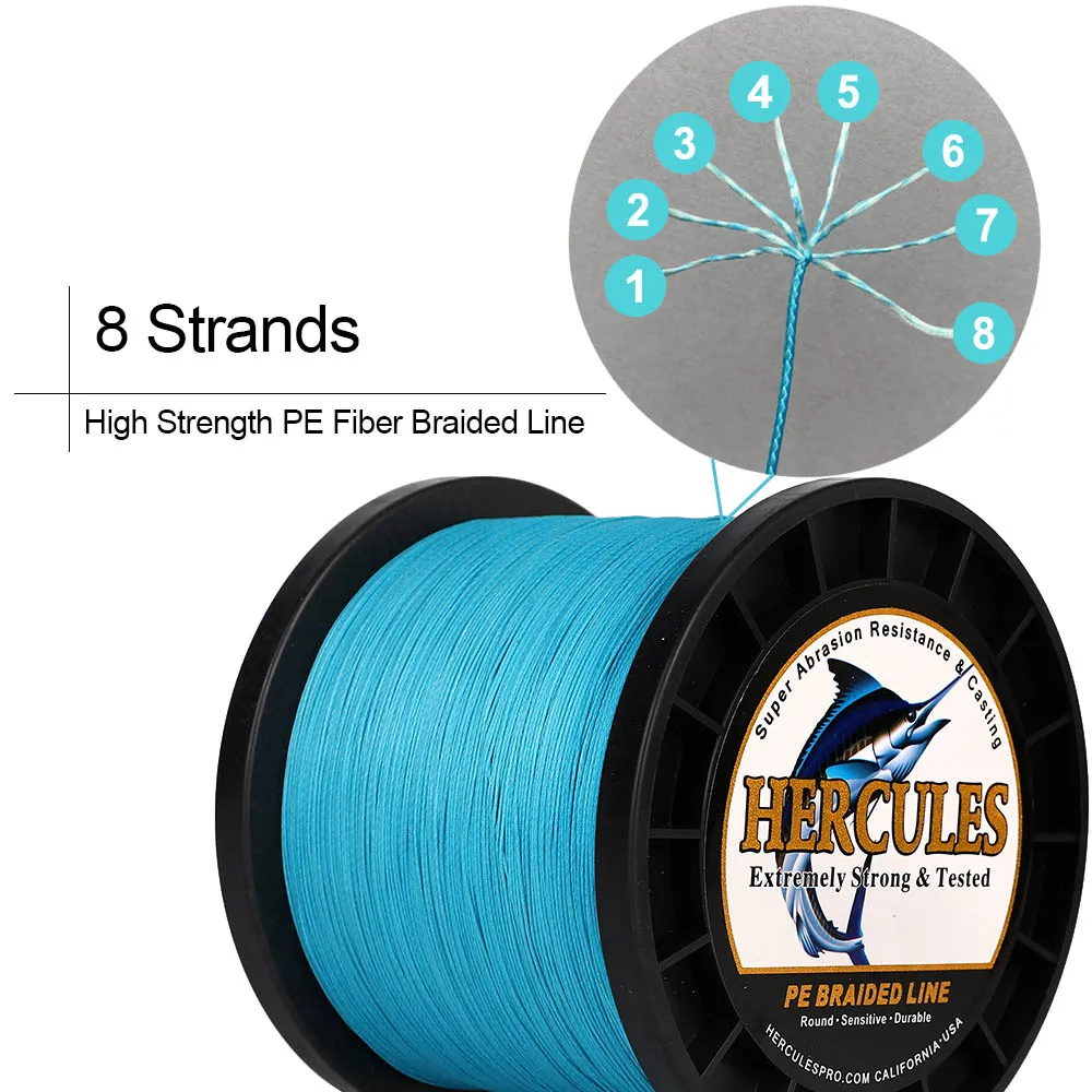 Hercules Braided Fishing Line Pesca 10-300lb PE Carp Fish Camo Blue 100M 300M 500M  1000M Saltwater Peche 8 Strands 4 Strands 4