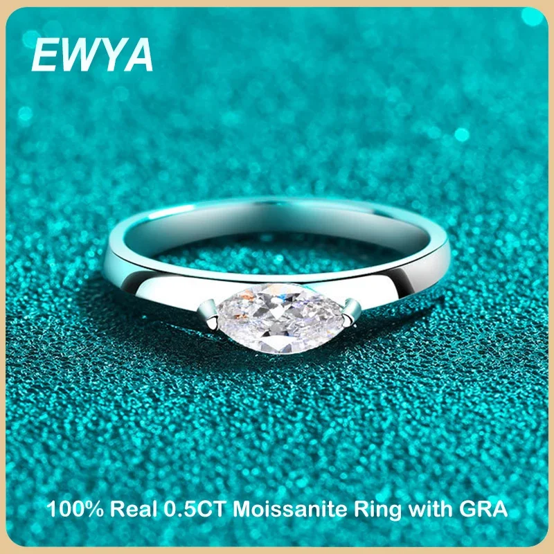 

EWYA Simple D Color 0.5CT Marquise Cut Moissanite Rings For Women Fine Jewelry S925 Sterling Silver Diamond Ring Wedding Band