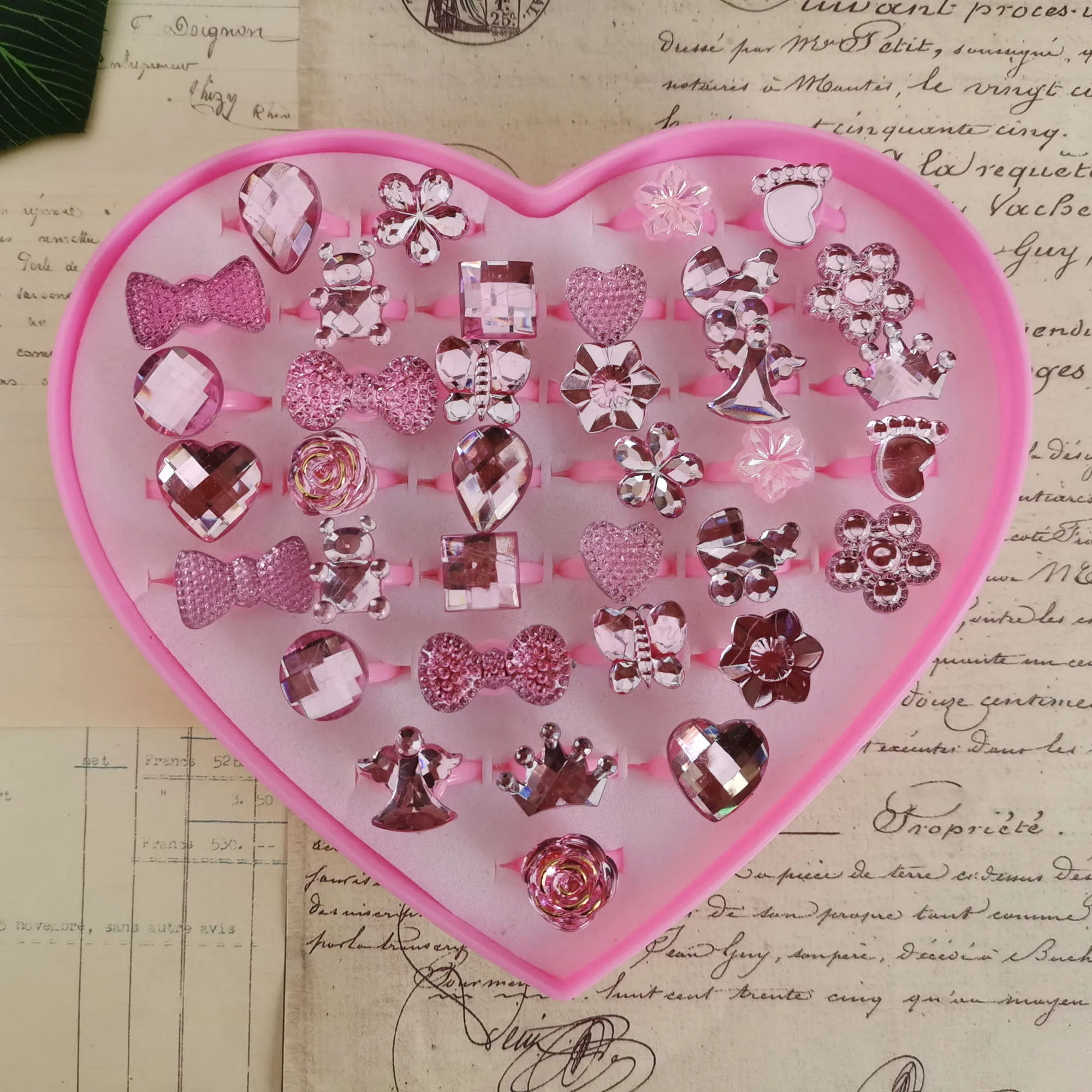 5/12/36Pcs/Lot Children's Cartoon Bow Heart Rings Jelly Color Finger Ring Kid Baby Girl Resin Jewelry Charm Gift Wholesal
