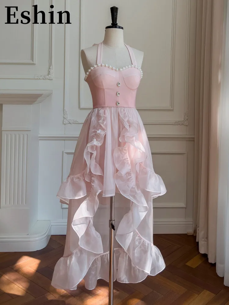 

Eshin 2023 Summer New French Sexy Strap Bra Fairy Dress Irregular Trail Ruffle Edge Hanging Neck Dresses For Women TH4307