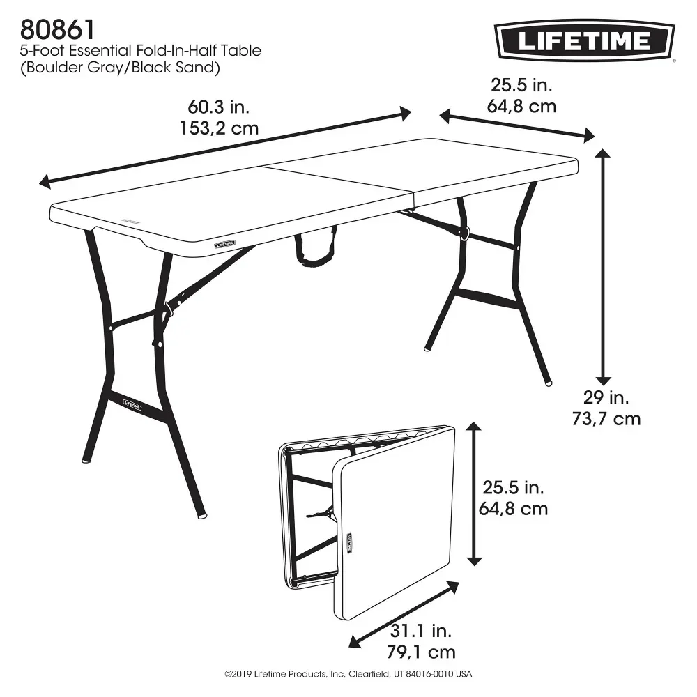 Furniture Free Shipping Portable Foldable Table 5-Foot Fold-in-Half Table Gray Portable Folding Tables Furnitures Camping desk 6