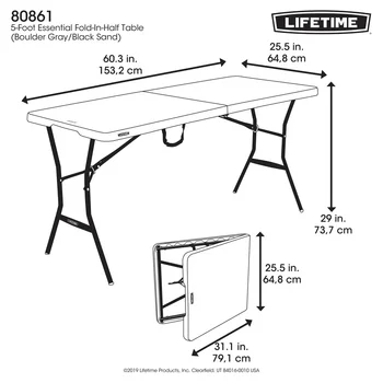 Furniture Free Shipping Portable Foldable Table 5-Foot Fold-in-Half Table Gray Portable Folding Tables Furnitures Camping desk 6