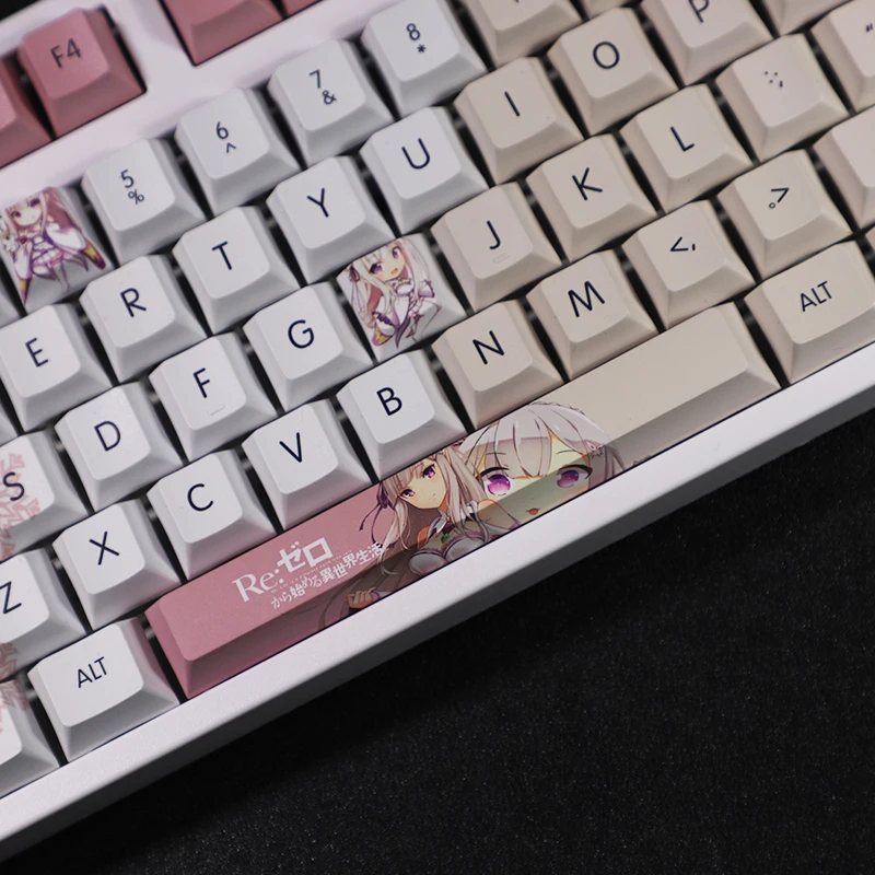 Desenhos Animados Anime Gaming Key Caps Pbt Dye-subbed Keycaps Re: a Vida em um Mundo Diferente de Zero Emilia Satella 108 Chaves Set - Imagem 4