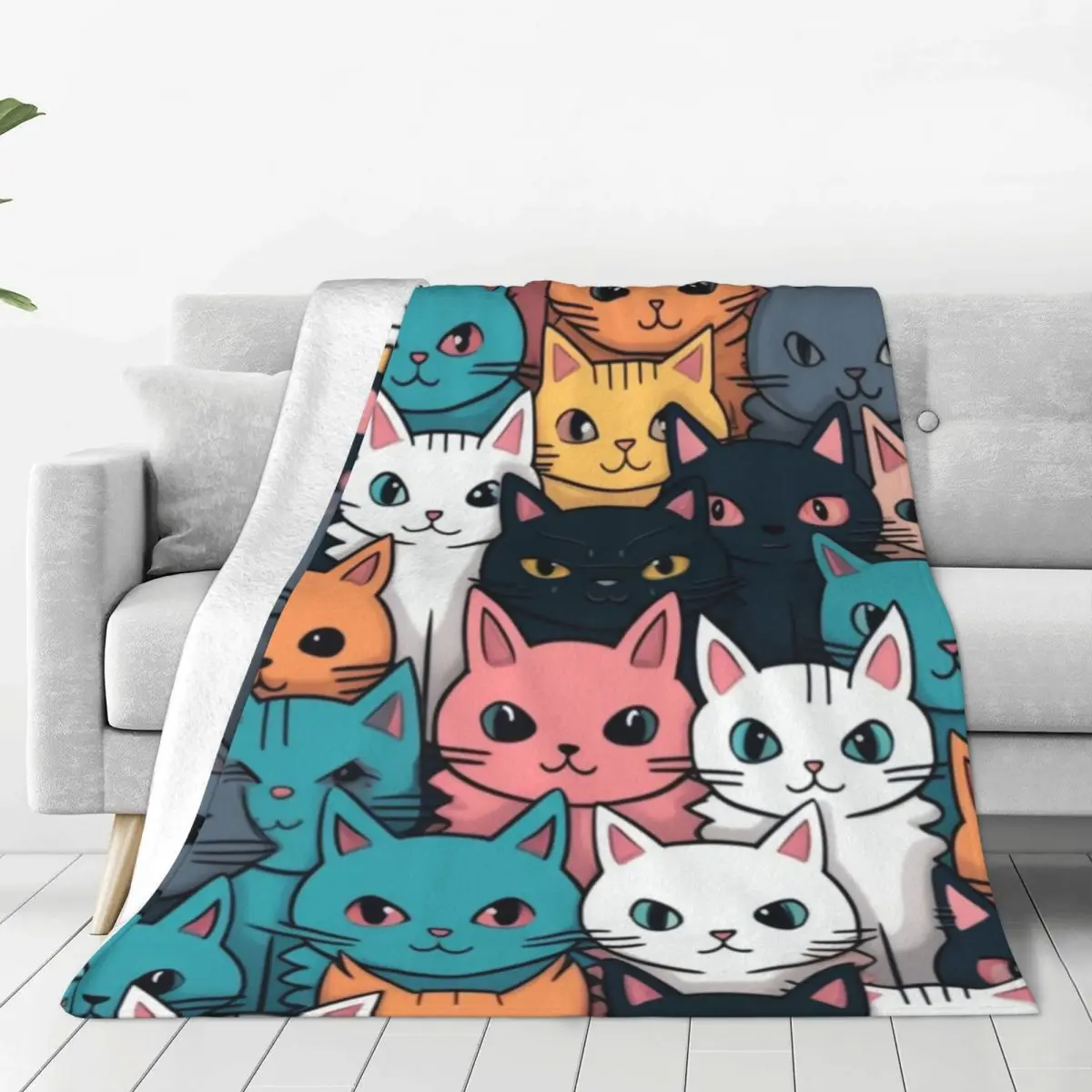 

Super Soft Blankets Picnic Colorful Cat Throw Blanket Pet Kawaii Flannel Bedspread Couch Chair Aesthetic Sofa Bed Cover