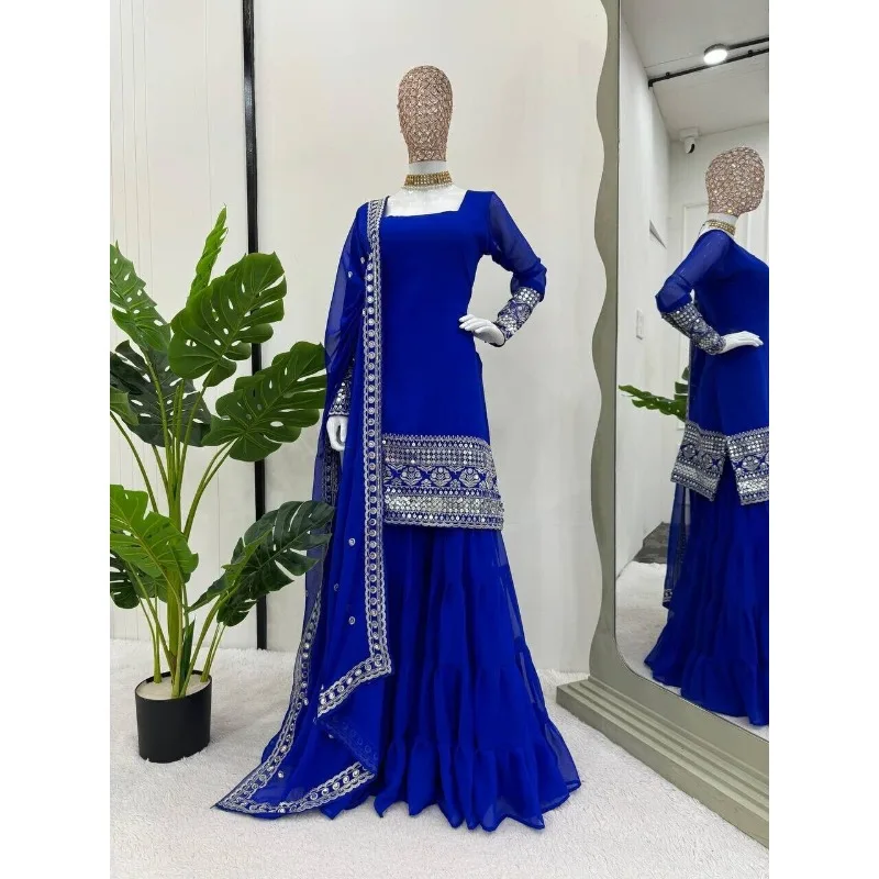 Traditional Look Faux Georgette Palazzo Suit With Dupatta For Women & Girls