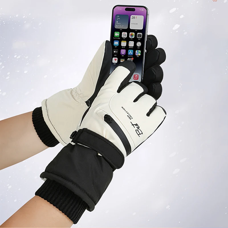 Ski Gloves Women Waterproof Padded Thickened Cotton Winter Touch Screen Warm Windproof Outdoor Riding Motorcycle Sports Men Soft