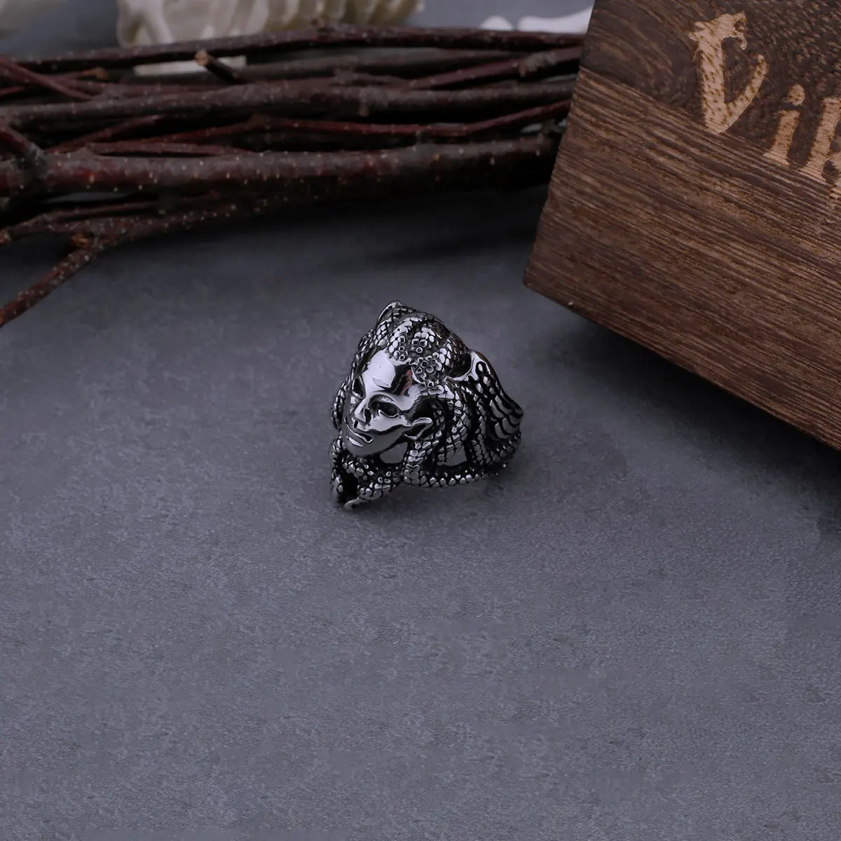 一点物　vintage silver ring skull medusa 16号 一点物 vintage silver ring skull medusa 16号