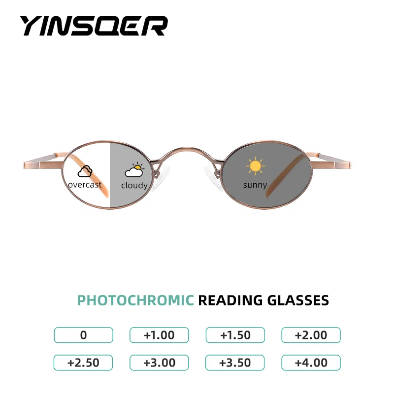 

YINSQER Small Round Reading Glasses Men Photochromic Lenses for Women Vintage Old Eyeglasses Women's Reader Chameleon Sunglasses