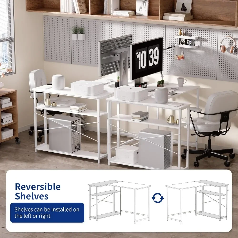 43 Inch L Shaped Computer Desk with Reversible Side Storage Shelves, Small Corner Desk for Small Space Home Office,Writing Study 6