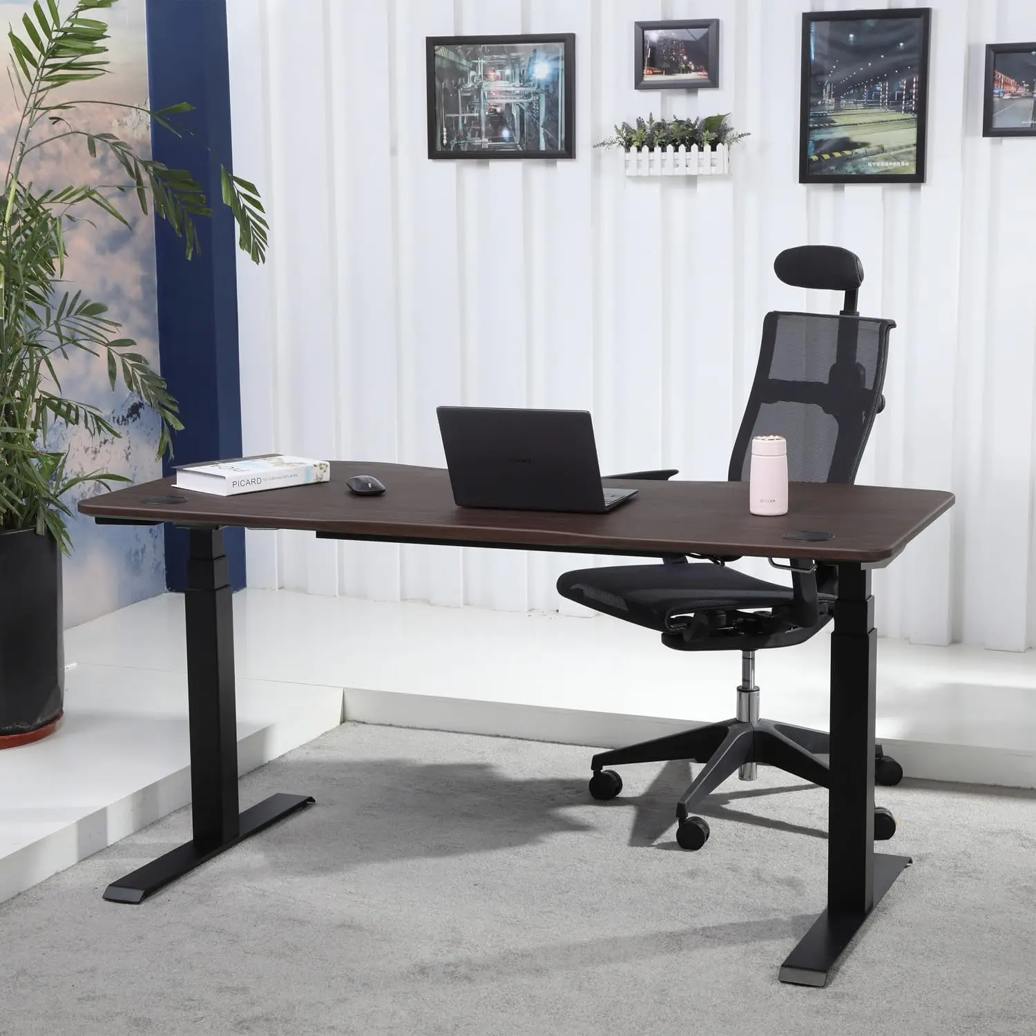 Children Tables 71" Height Adjustable Standing Desk with Memory Controller Walnut 30"D x 71"W x 25"H Engineered Wood