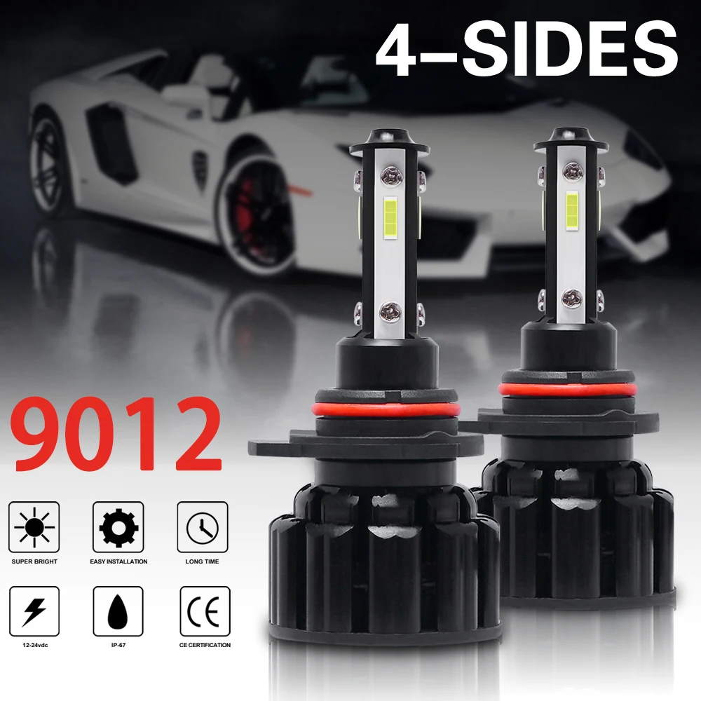 

Hir2 6500K 9012 LED Headlight Bulbs 80w H4 H7 H11 H13 LED Car Headlights 4 Side Lights 5202 9007 HB3 9006 COB Bulb Fog Light