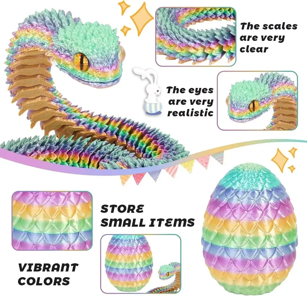3D Printed Snake with Egg Joint Mobility Simulate Snake Ornament Desktop Home Animal Decoration Kids Desktop accessories