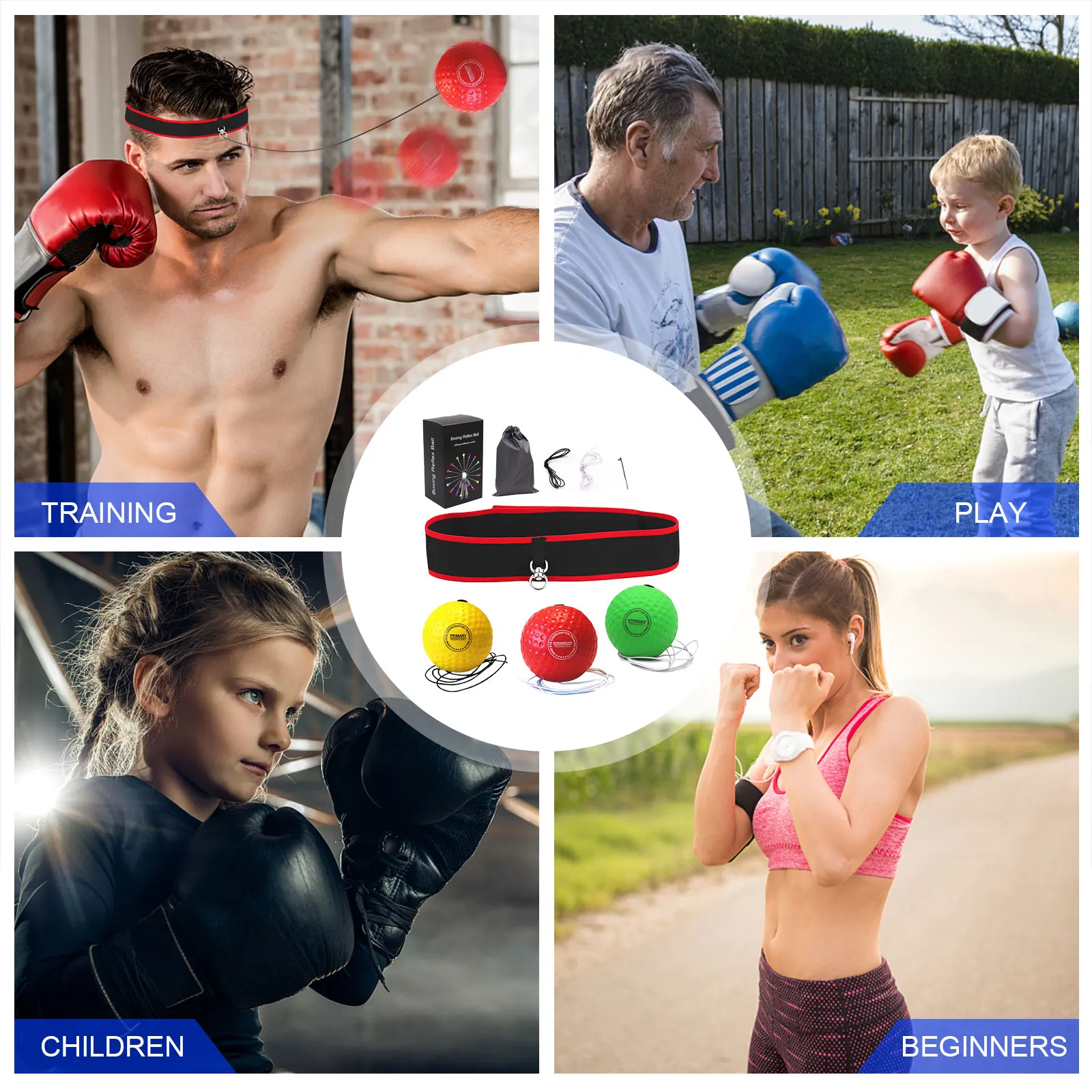 Boxing Reflex Ball Set with Headband Speed Training Boxing Ball Raising Reaction Adjustable for Hand-Eye Coordination Training