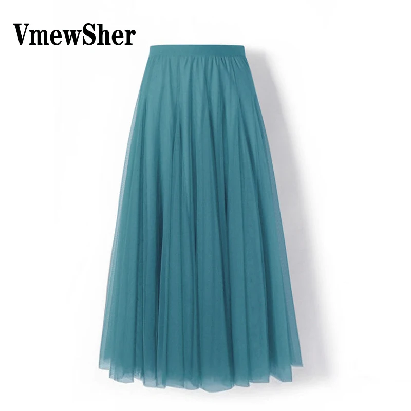 

VmewSher 20 Candy Color Mesh Skirt Women Large Hem Mid-calf Length Long A-line Net Yarn Dance Skirt Solid Casual Summer Fashion