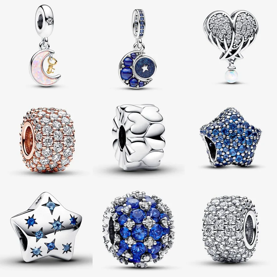 

2023 New 925 Silver Sparkling Angel Wings & Heart Charm Fit Original DIY Pandora Bracelet Bold Pave Star Charm Bead DIY Jewelry
