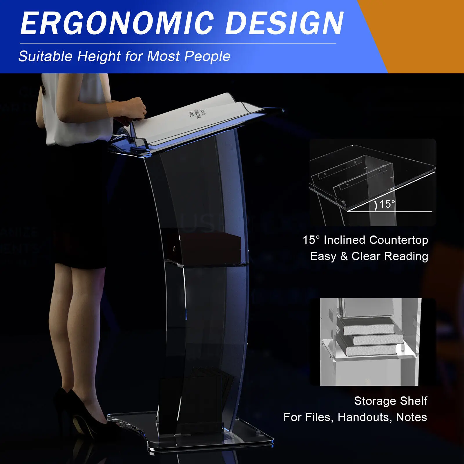 Clear Acrylic Podium Stand Portable Presentation Lectern Podium for for Church Weddings School Reception Stand