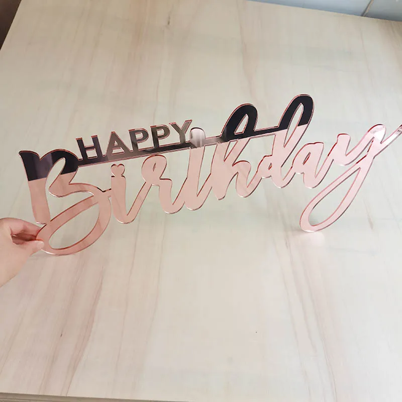 Happy Birthday Wooden Name Sign Laser Cut Acrylic Mirror Gold Wall Letters Wall Hanging Home Birthday Party Backdrop Decoration