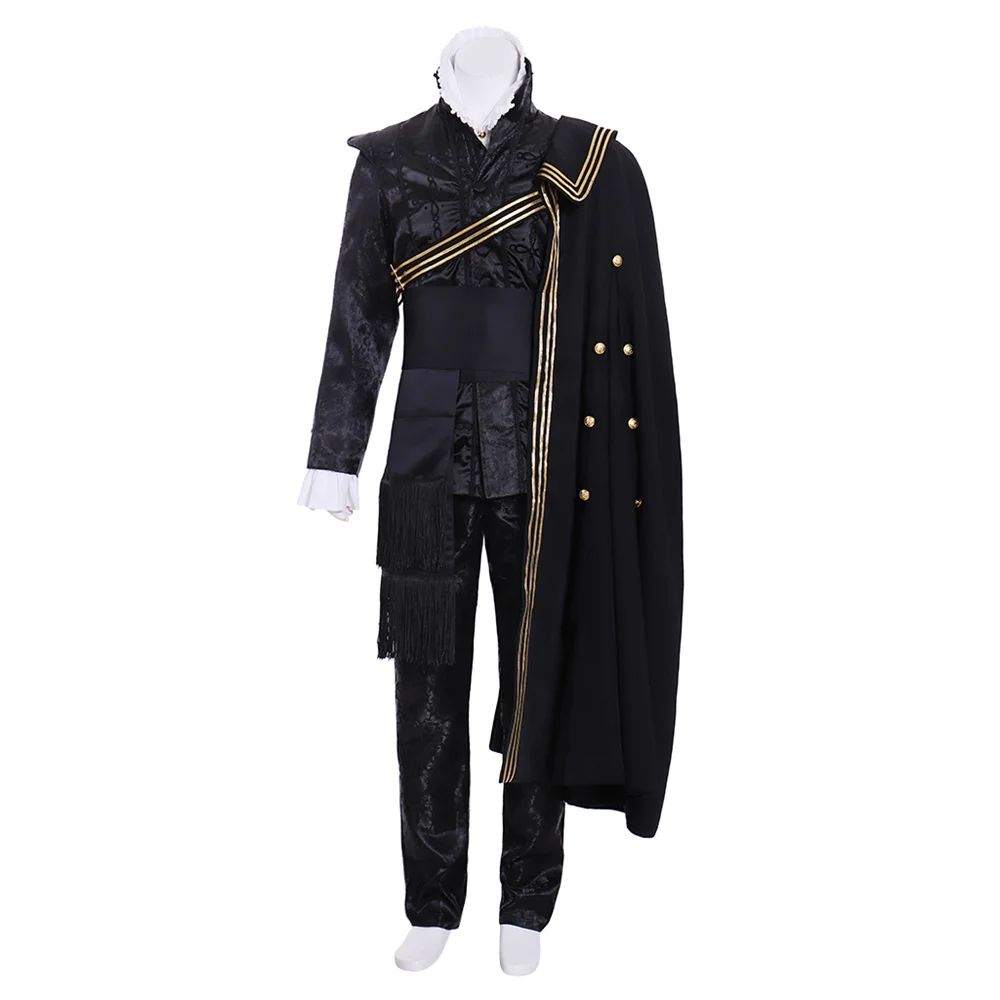

Tudor Period Elizabeth King Costume Medieval Renaissance Black Uniform Court Noble Evening Party Gown Halloween Men's Outfits