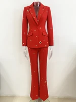 HIGH STREET 2026 FW Designer Fashion Runway Suit Set Ladies Slim Fit Single Button Rivet Gromet Blazer Jacket Pants Suit