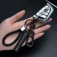 Ingemark Trendy DIY Mobile Phone Number Plate Pendant Keychain Men Punk Woven Leather Rope Anti-lost Car Key Chain Accessories 3