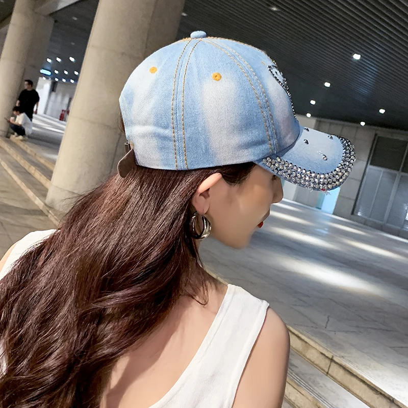 Denim Hat Baseball Cap Women Spring Summer Rhinestone Sports Cap