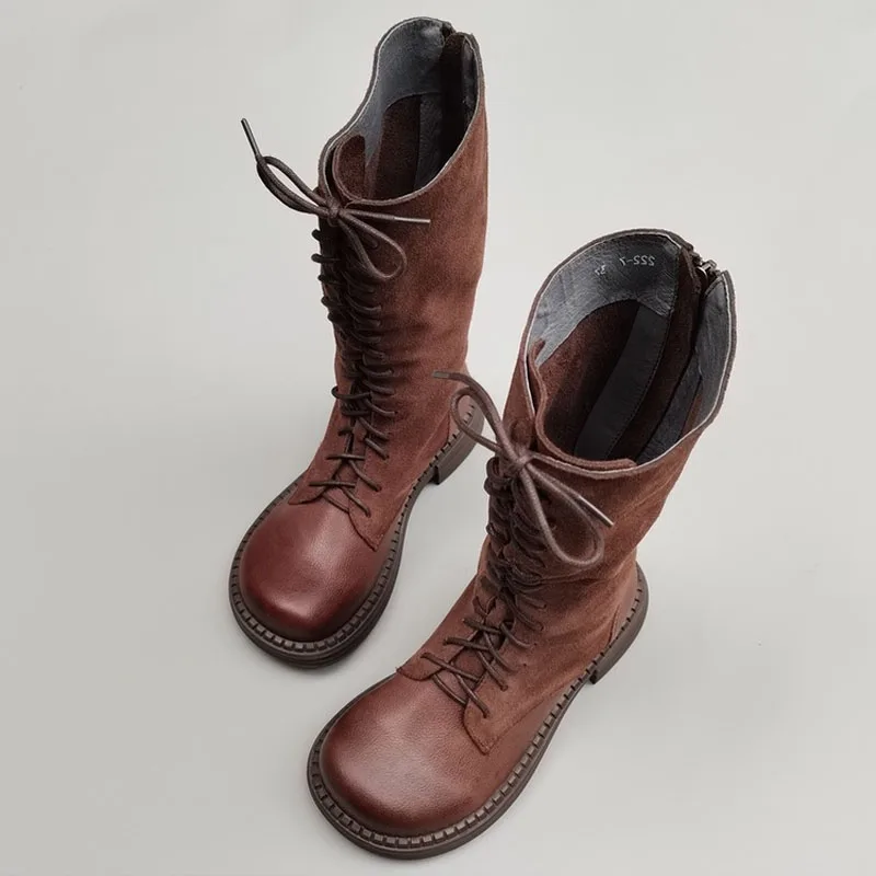 

Women's Shoes Long Barrel Boots Zip Chelsea Boots 100% Genuine Leather Anti-slip Black Long Boots Winter Shoes