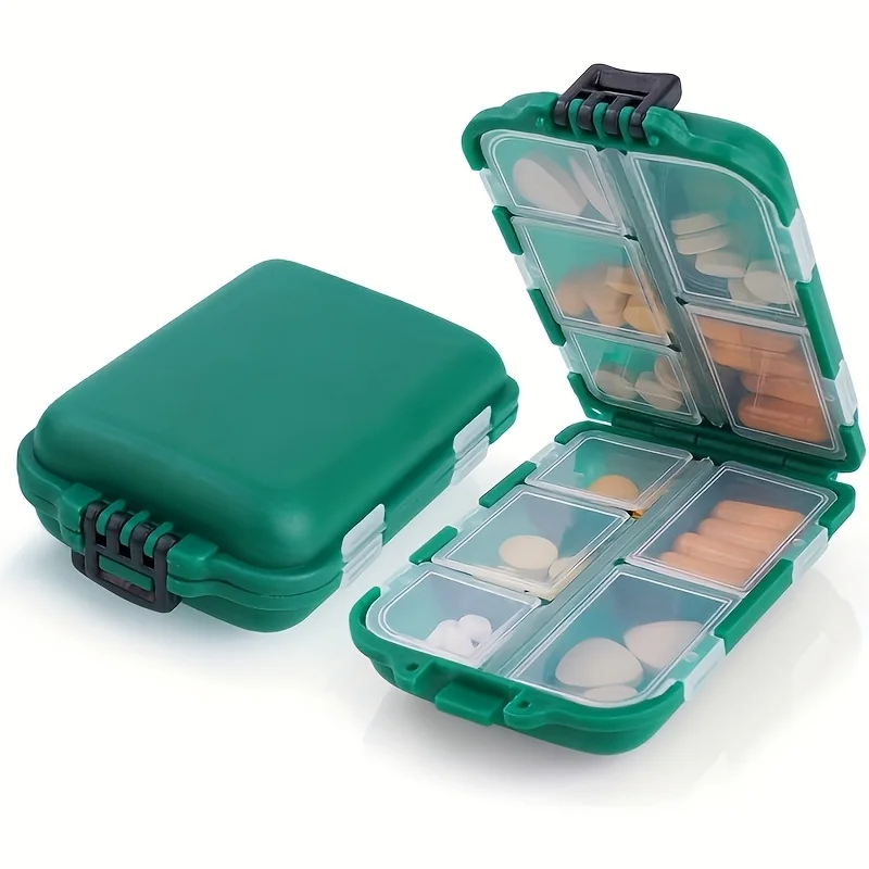 Compact Double-Layer Pill Organizer with 10 Compartments for Vitamins and Supplements