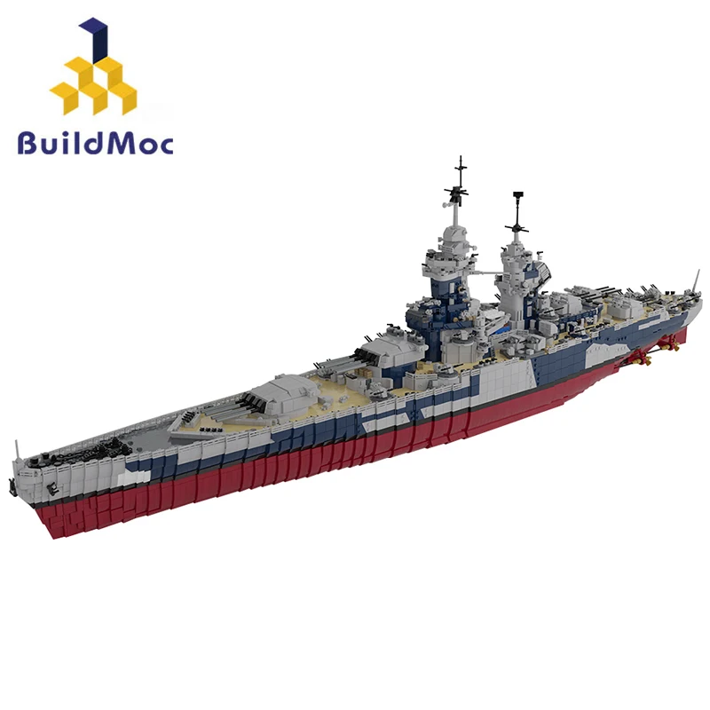 

MOC French Battleship Richelieu Ship Building Blocks Set World War Warship Boat Bricks DIY Toys For Children Birthday Xmas Gifts