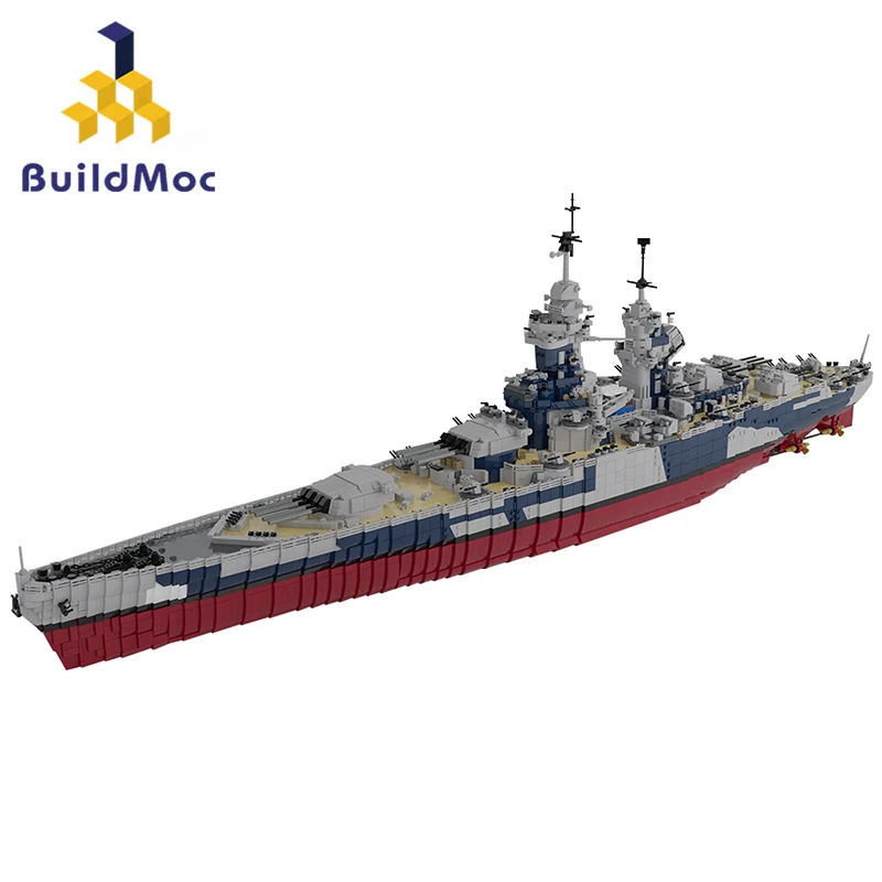 Moc French Battleship Richelieu Ship Building Blocks Set World War Warship Boat Bricks Giocattoli Fai Da Te Per Bambini Compleanno Regali Di Natale