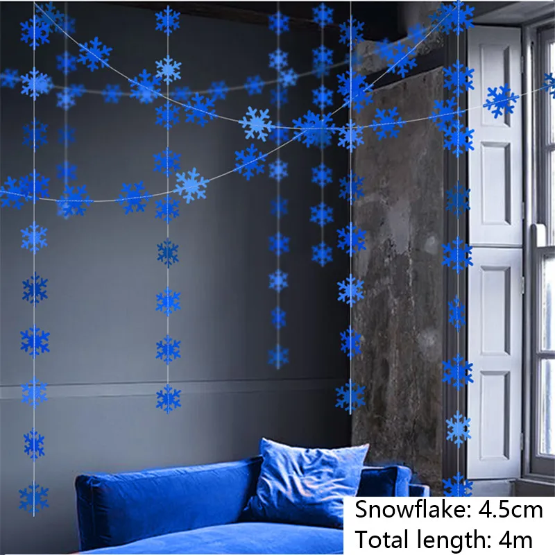 thumbnail image 1 of Guirnaldas de copos de nieve de 4 m de plata y oro para colgar en el árbol de Navidad, decoración de fiesta de invierno en el país de las maravillas, serpentinas de papel para decoración de nieve fals, 1 of 5