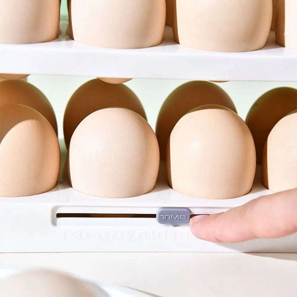Egg Carton 1Pc Plastic Egg Storage Shelf Flippable 3 Layer 30 Count Egg Holder For Refrigerator Side Door Large Capacity with Handle