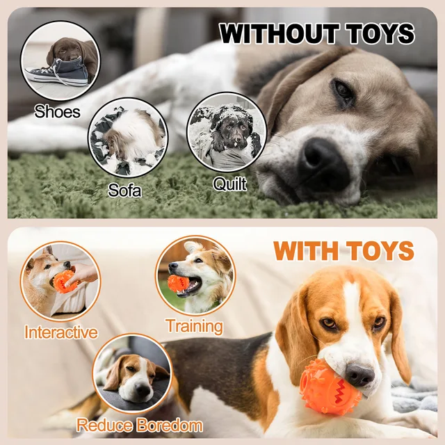 Dog Interactive Chew Treat Dispensing Ball - Self-Play, Boredom Relief, Bite-Resistant, Teeth Cleaning Pet Toy, 2