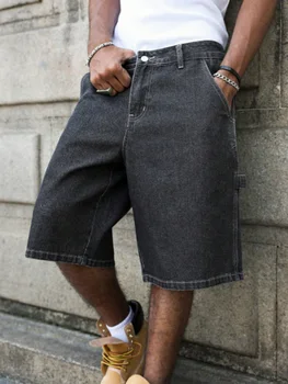 Men's Summer Black-Grey Loose Baggy Denim Shorts 1