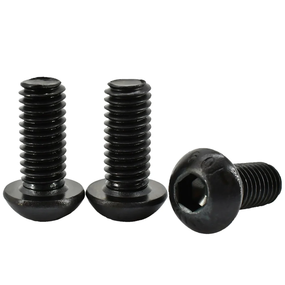Round Button Head Allen Cap Screw Bolt - Black Grade 10.9 Carbon Steel Hexagon Screw (Single to Bulk Pack)