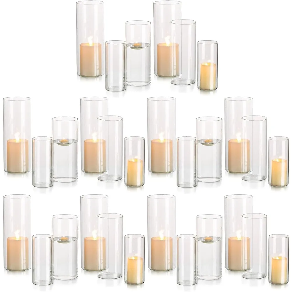 

Cylinder Glass Pillar Candle Holder Set of 30 Home Decoration Hurricane Glass Candle Holders for Table Centerpiece Candles Decor