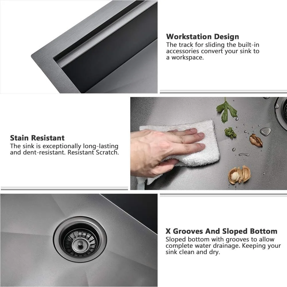 33 Black Farmhouse Kitchen Sink Workstation-VASOYO 33x22 Black Stainless Steel Farmhouse Sink Apron Front Workstation Kitchen