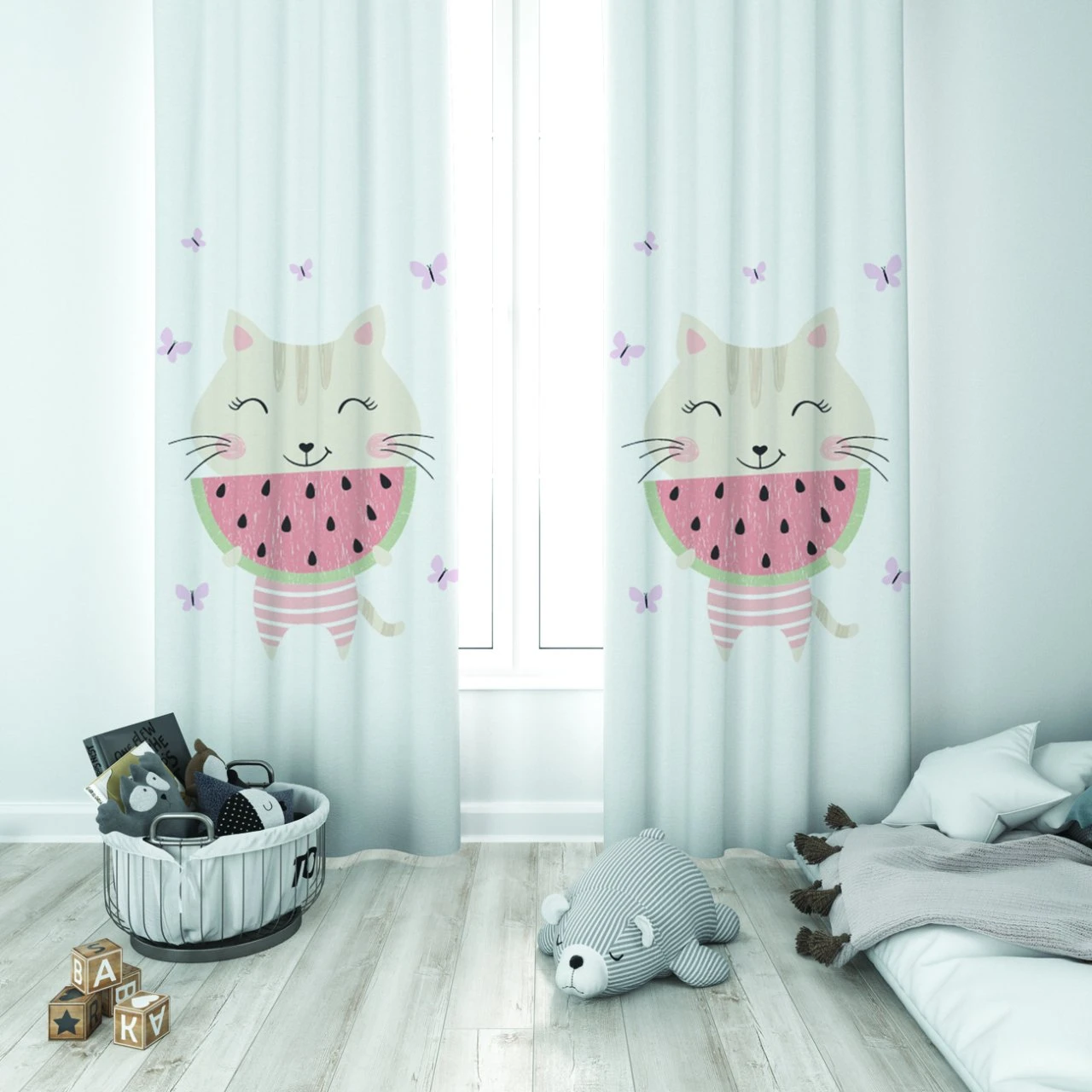 Cortina opaca de diseño especial para habitación de niños y cortina opaca adorable con diseño de sandía, gato, niña, con gancho, para ventana, dormitorio y sala de estar|Cortinas| - AliExpress