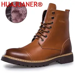 Genuine Leather Men's Boots Plush Warm Winter Boots High Quality Men Motorcycle Boots Fashion Tooling Shoes