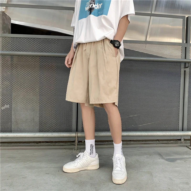 Summer Men's Knee Length Shorts Pleated Punk Casual Ins Bermuda Japanese Harajuku Male Streetwear Cargo Hip Hop Oversize Shorts